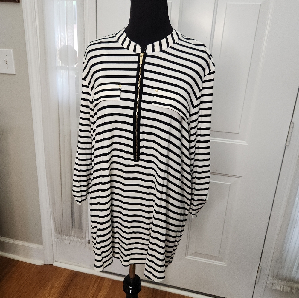 Calvin Klein Black and White Stripe Roll Up Sleeves  Size 1X‎ Plus
